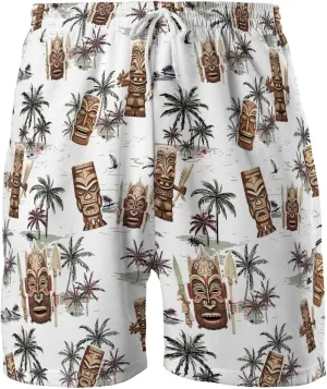 Hula Tiki Mens Hawaiian Sport Shorts - Tropical Tiki Hawaiian Shorts for Men - Casual Drawstring Beachwear Shorts Series 16