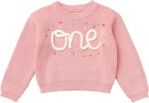 IDOPIP Toddler Baby Girls First Birthday Outfit Boho Embroidery One Sweater Top Knit Pullover Sweatshirt Fall Winter Clothes