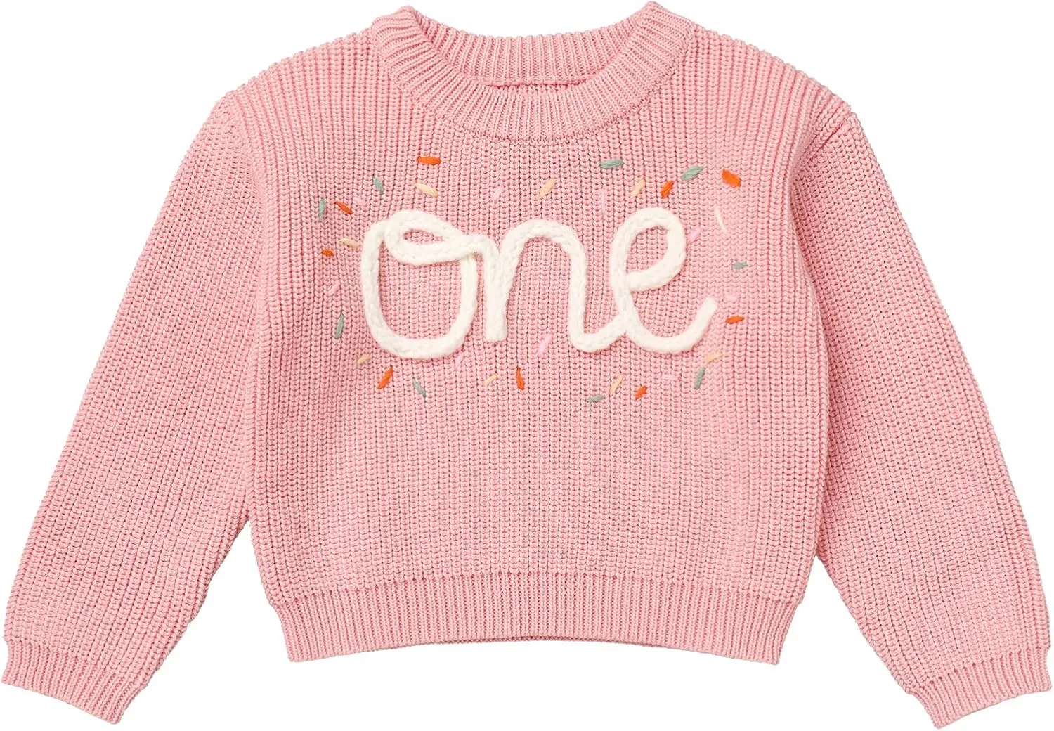 IDOPIP Toddler Baby Girls First Birthday Outfit Boho Embroidery One Sweater Top Knit Pullover Sweatshirt Fall Winter Clothes