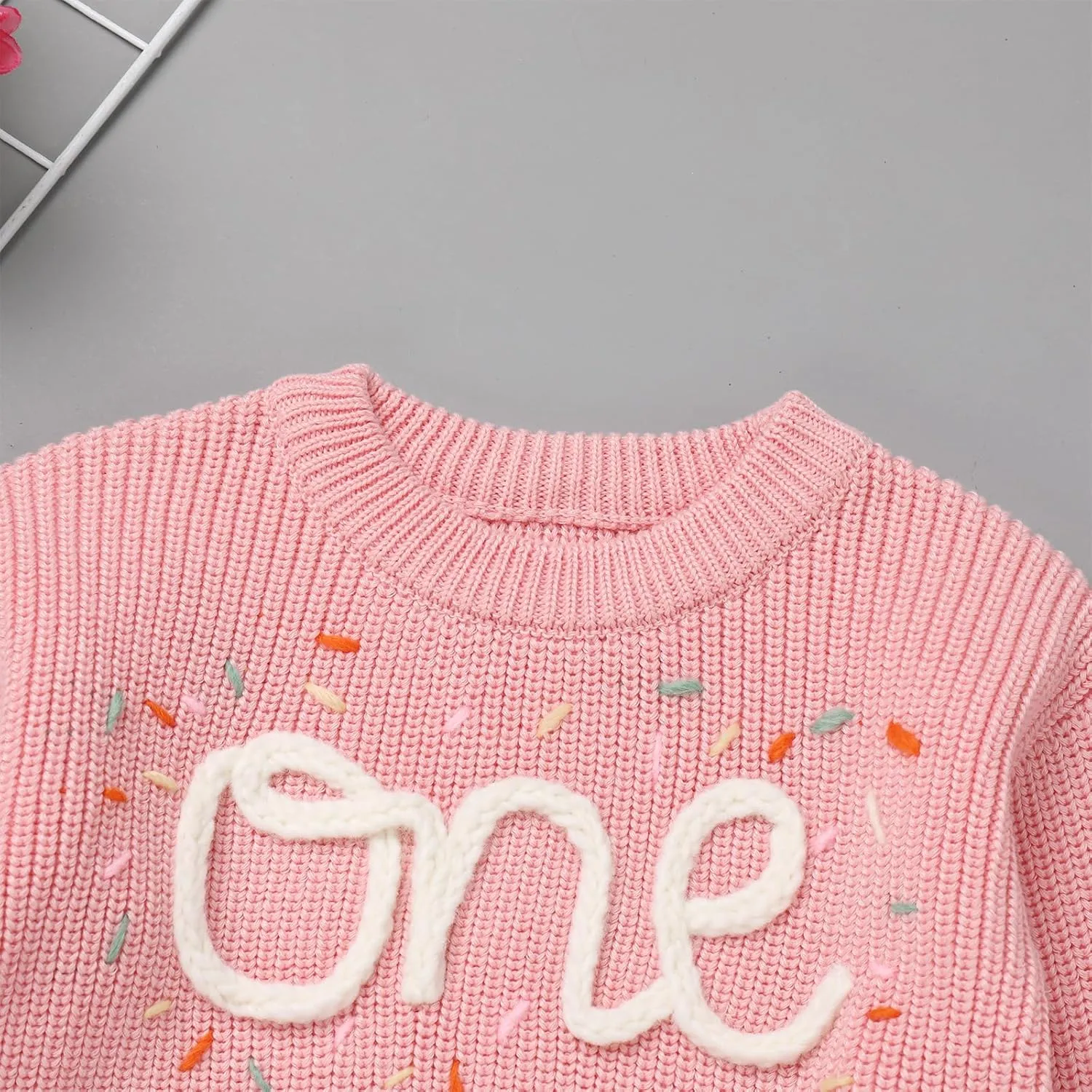 IDOPIP Toddler Baby Girls First Birthday Outfit Boho Embroidery One Sweater Top Knit Pullover Sweatshirt Fall Winter Clothes