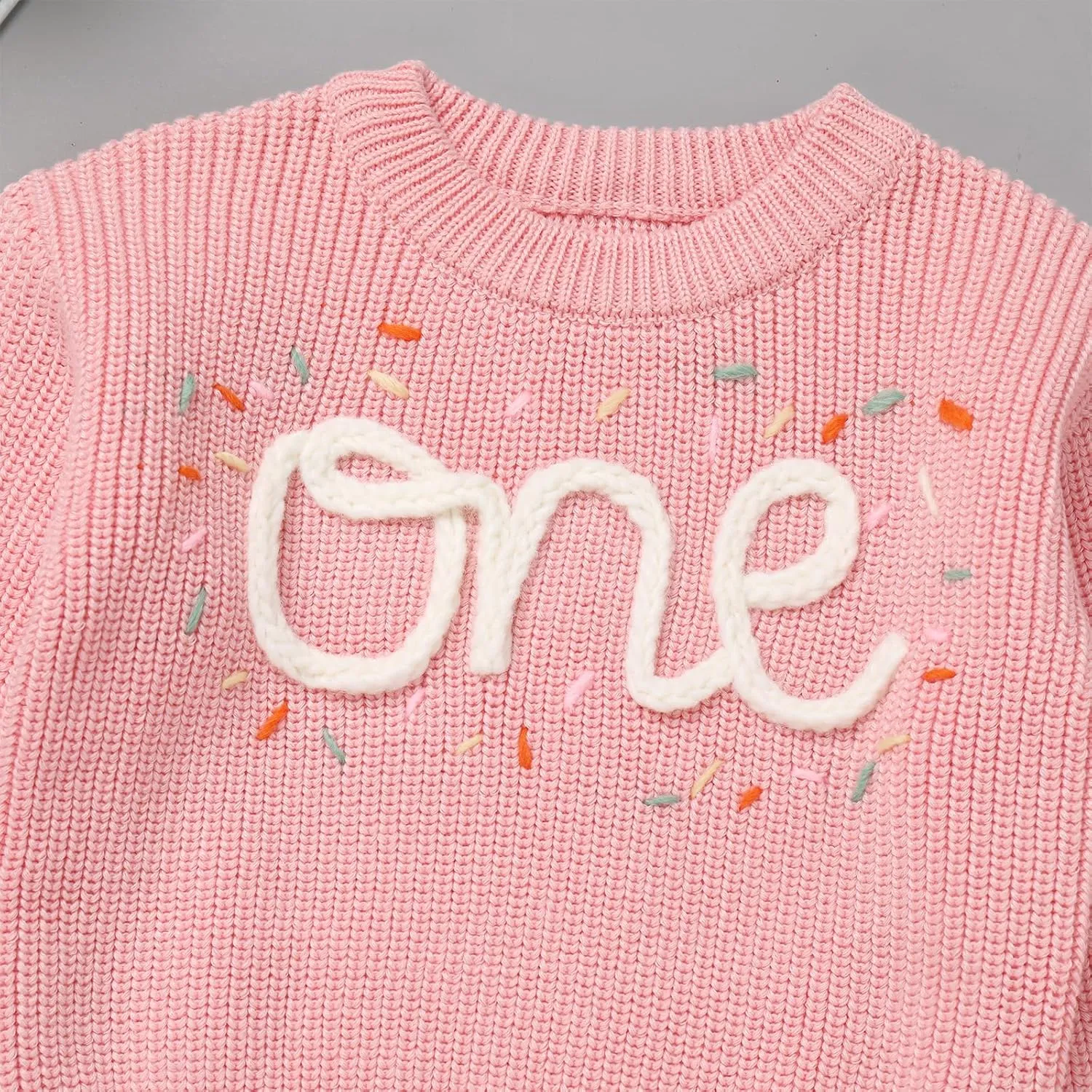 IDOPIP Toddler Baby Girls First Birthday Outfit Boho Embroidery One Sweater Top Knit Pullover Sweatshirt Fall Winter Clothes
