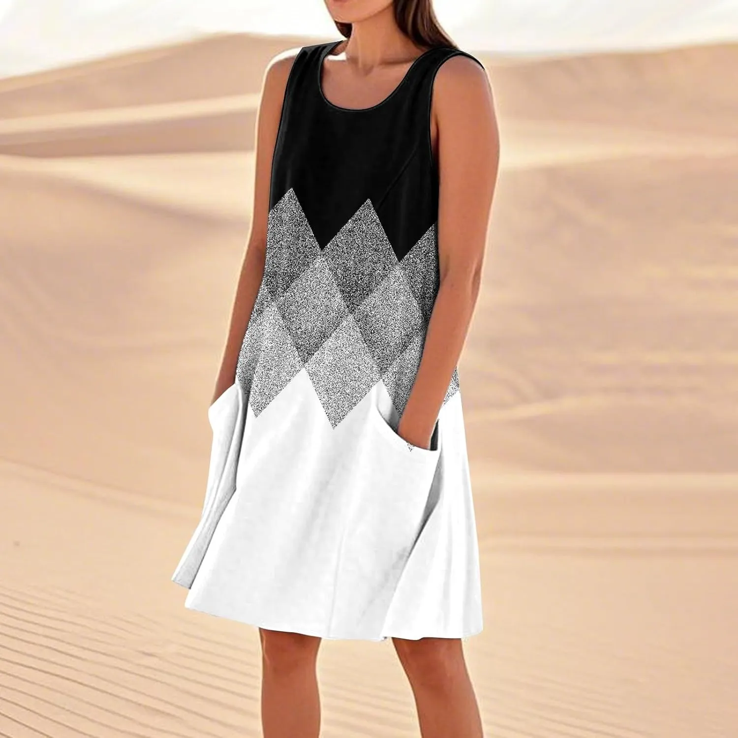 JJHAEVDY Summer Dresses for Women 2025 Loose Sleeveless Sundresses Beach U Neck T Shirt Dress Casual Tank Dress with Pockets