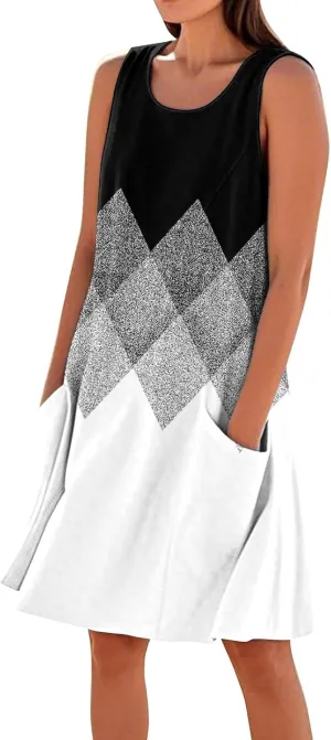 JJHAEVDY Summer Dresses for Women 2025 Loose Sleeveless Sundresses Beach U Neck T Shirt Dress Casual Tank Dress with Pockets
