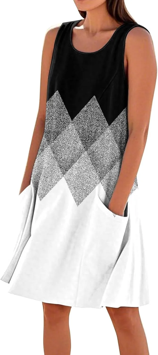 JJHAEVDY Summer Dresses for Women 2025 Loose Sleeveless Sundresses Beach U Neck T Shirt Dress Casual Tank Dress with Pockets