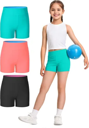 JOCMIC 3 Pack Girls Athletic Shorts Dance Gymnastics Yoga Running for Kids 4-12 Years