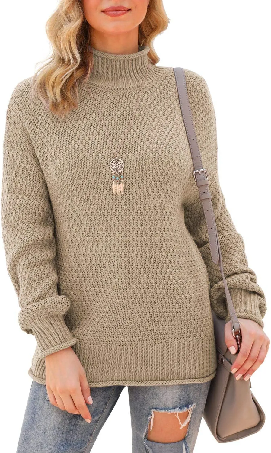 Jouica Women's Turtleneck Oversized Sweaters Batwing Long Sleeve Pullover Loose Chunky Knit Jumper