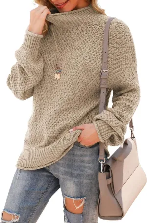 Jouica Women's Turtleneck Oversized Sweaters Batwing Long Sleeve Pullover Loose Chunky Knit Jumper