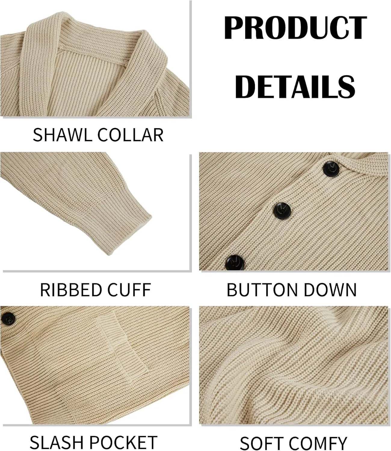 Karlywindow Mens Shawl Collar Cardigan Sweater Cable Knit Button Down Winter Chunky Sweater with Pockets