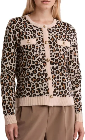 Kedera Womens Casual Leopard Print Cardigan Sweater Elegant Long Sleeve Button Down Cropped Knit Sweater