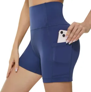 KKB Women's 8" 5" High Waist Active Wear Shorts Yoga Leggings, Tummy Control Workout Shorts Side Pockets Running Pants