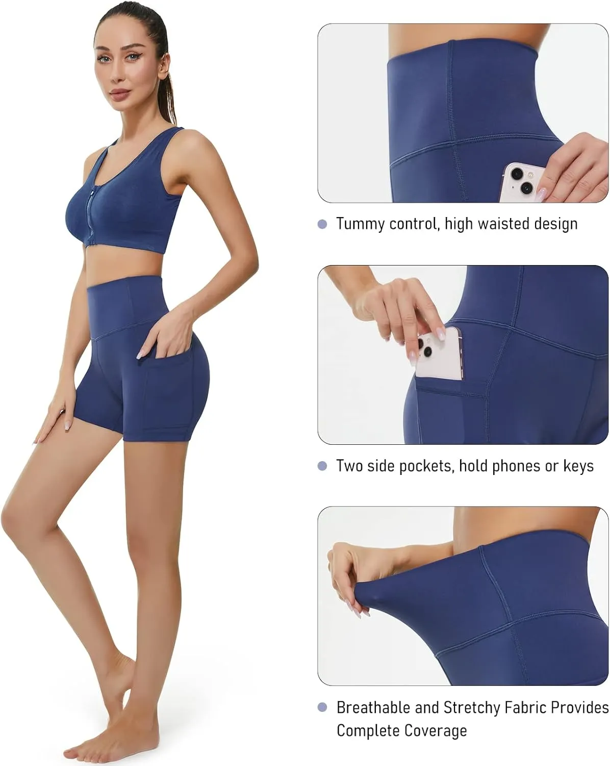 KKB Women's 8" 5" High Waist Active Wear Shorts Yoga Leggings, Tummy Control Workout Shorts Side Pockets Running Pants