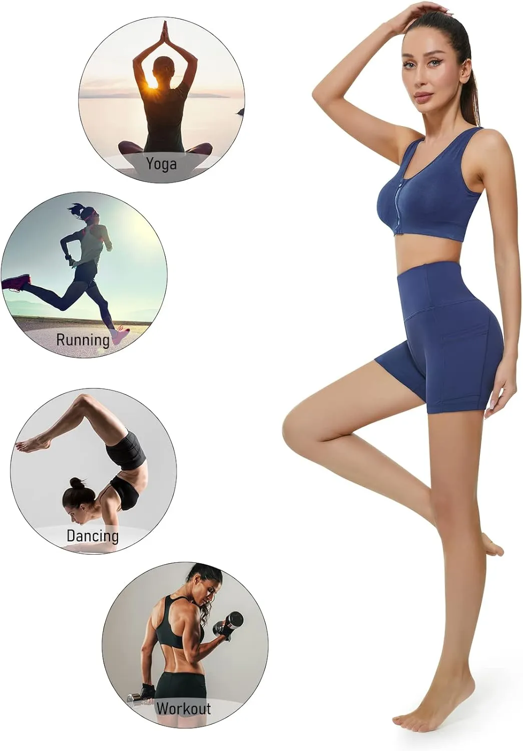 KKB Women's 8" 5" High Waist Active Wear Shorts Yoga Leggings, Tummy Control Workout Shorts Side Pockets Running Pants