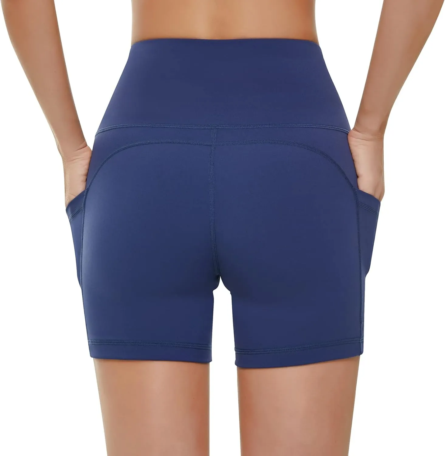 KKB Women's 8" 5" High Waist Active Wear Shorts Yoga Leggings, Tummy Control Workout Shorts Side Pockets Running Pants