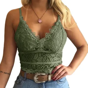 Koinshha Women's Soft Casual Lace Crochet Spaghetti Strap Cami Crop Top Camisole