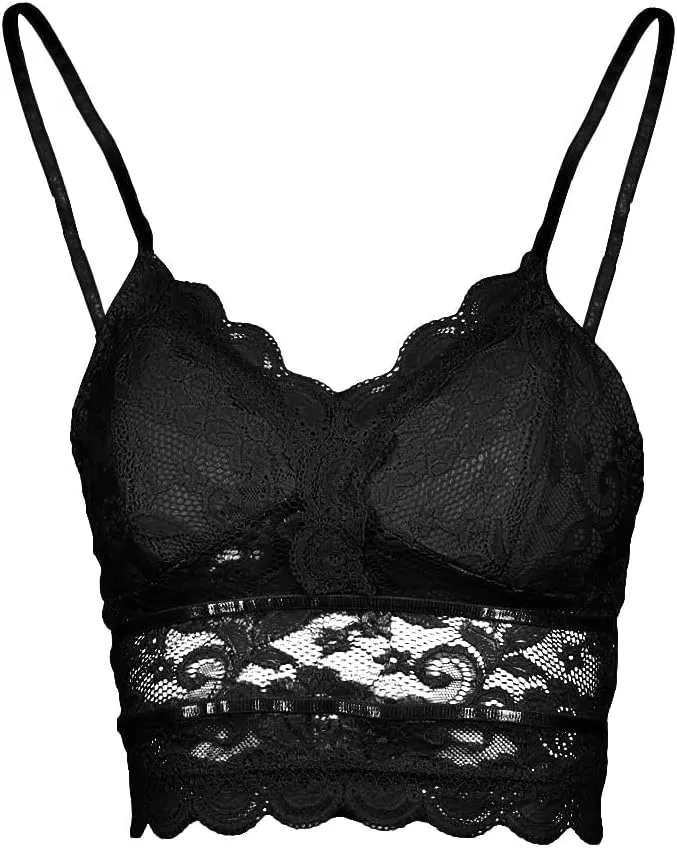 Koinshha Women's Soft Casual Lace Crochet Spaghetti Strap Cami Crop Top Camisole