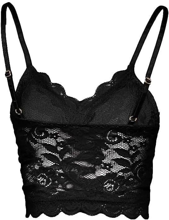 Koinshha Women's Soft Casual Lace Crochet Spaghetti Strap Cami Crop Top Camisole