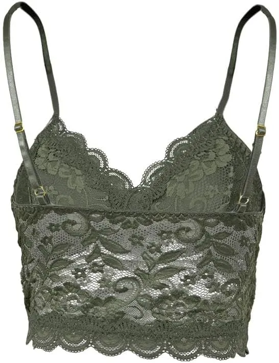 Koinshha Women's Soft Casual Lace Crochet Spaghetti Strap Cami Crop Top Camisole