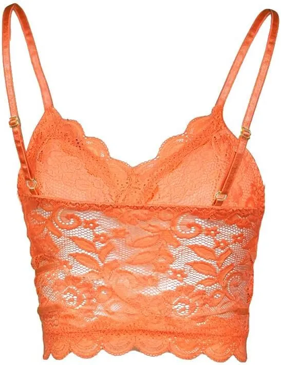 Koinshha Women's Soft Casual Lace Crochet Spaghetti Strap Cami Crop Top Camisole
