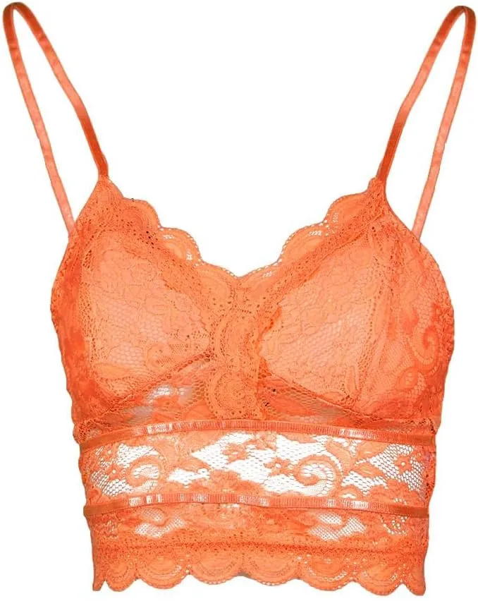 Koinshha Women's Soft Casual Lace Crochet Spaghetti Strap Cami Crop Top Camisole