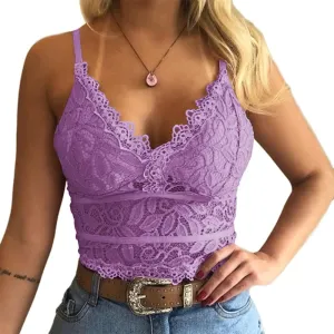 Koinshha Women's Soft Casual Lace Crochet Spaghetti Strap Cami Crop Top Camisole