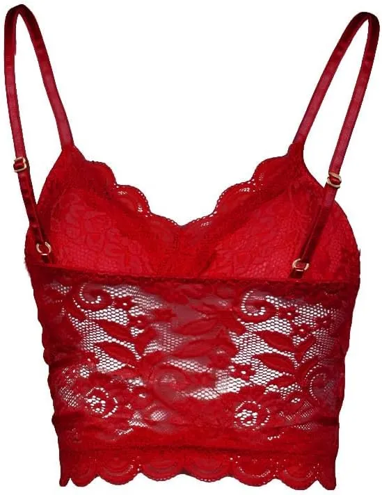 Koinshha Women's Soft Casual Lace Crochet Spaghetti Strap Cami Crop Top Camisole