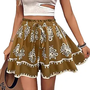 Kubbon Flowy Shorts for Women Floral Printed Shorts High Waist Boho Skorts Casual Baggy Ruffle Tennis Skirts Summer Clothes