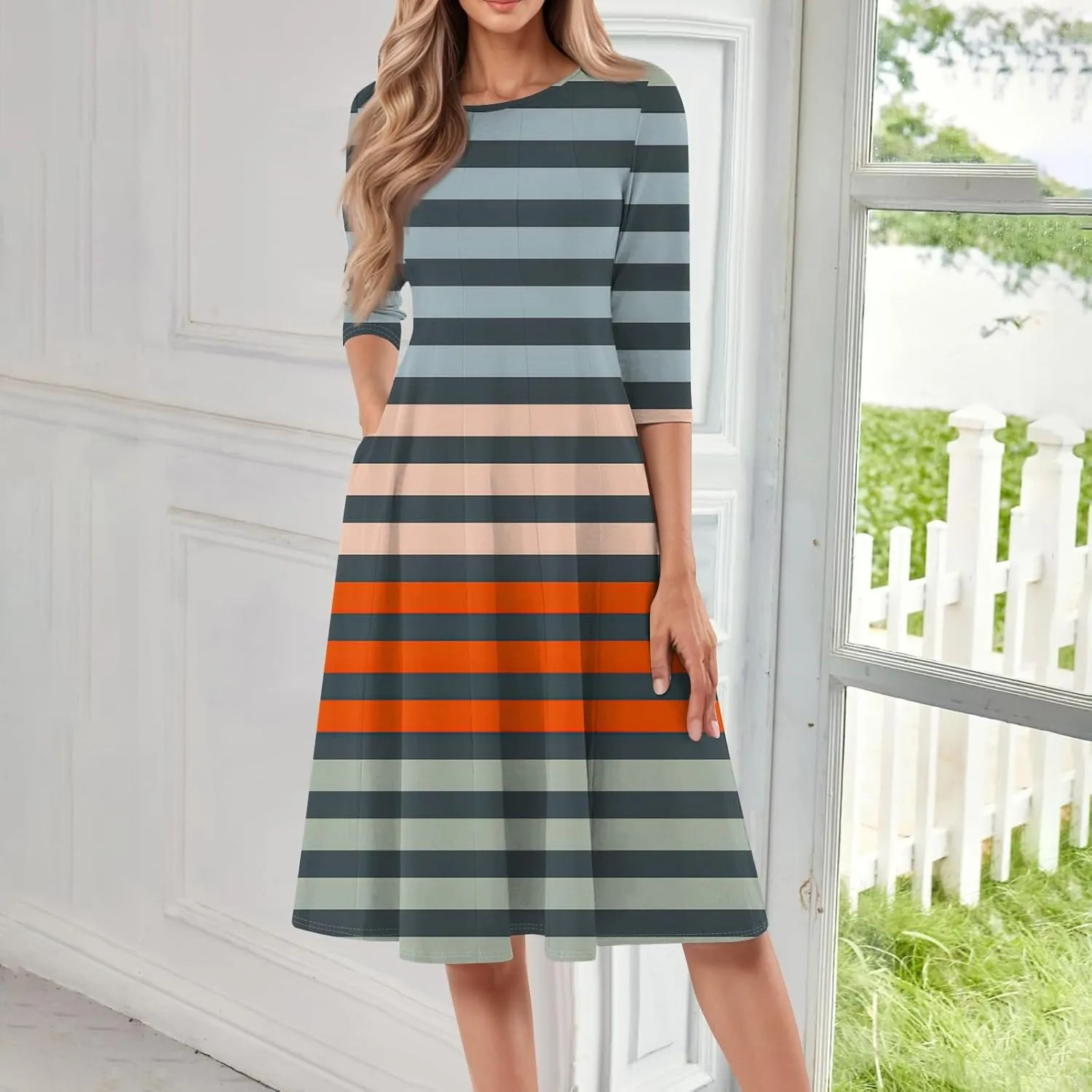 Ladies Floral Lightweight Dress Midi Breathable Beachwear Sleevelesss Vacation A-Line Weddings Pockets, Fashion Dresses