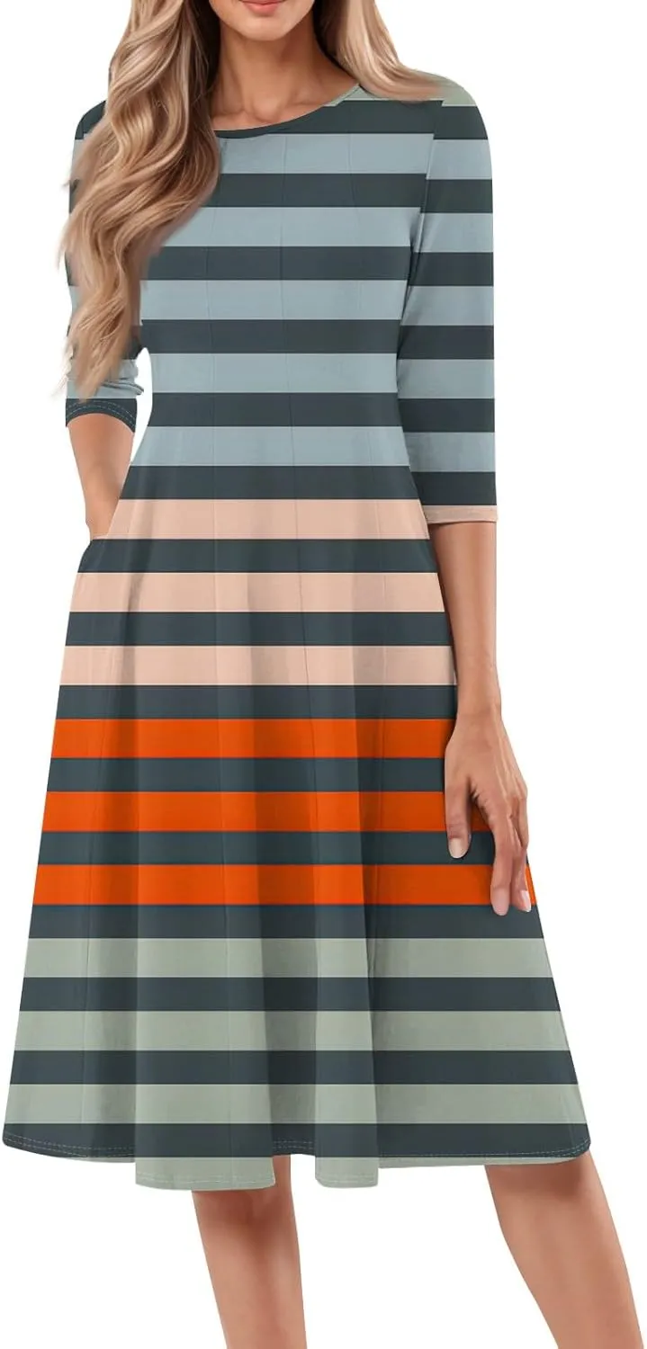 Ladies Floral Lightweight Dress Midi Breathable Beachwear Sleevelesss Vacation A-Line Weddings Pockets, Fashion Dresses