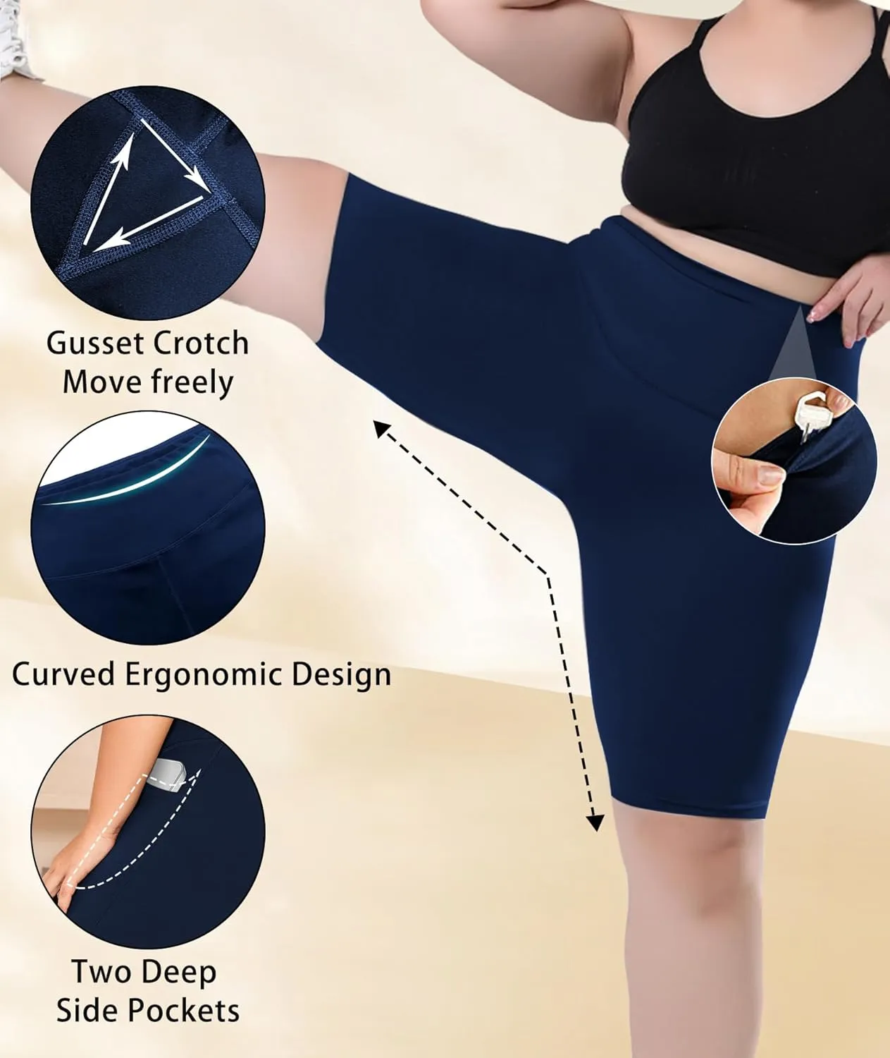 LALAGEN Women Plus Size Biker Shorts with Pockets - Tummy Control Gym Workout Running Yoga Volleyball Athletic Shorts
