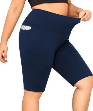 LALAGEN Women Plus Size Biker Shorts with Pockets - Tummy Control Gym Workout Running Yoga Volleyball Athletic Shorts