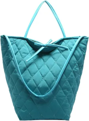 Large Quilted Bucket Tote Bag for Women Puffer Handbag Soft Casual Shoulder Bag Nylon Working Top Handle Purse