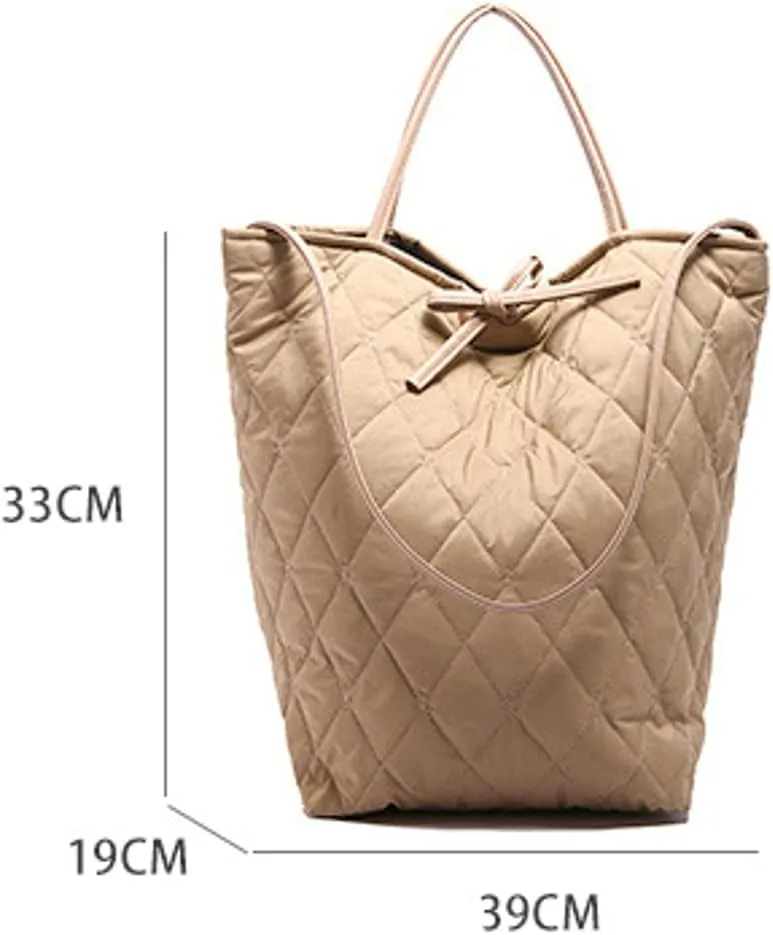 Large Quilted Bucket Tote Bag for Women Puffer Handbag Soft Casual Shoulder Bag Nylon Working Top Handle Purse