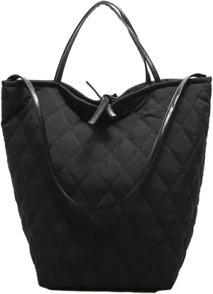 Large Quilted Bucket Tote Bag for Women Puffer Handbag Soft Casual Shoulder Bag Nylon Working Top Handle Purse