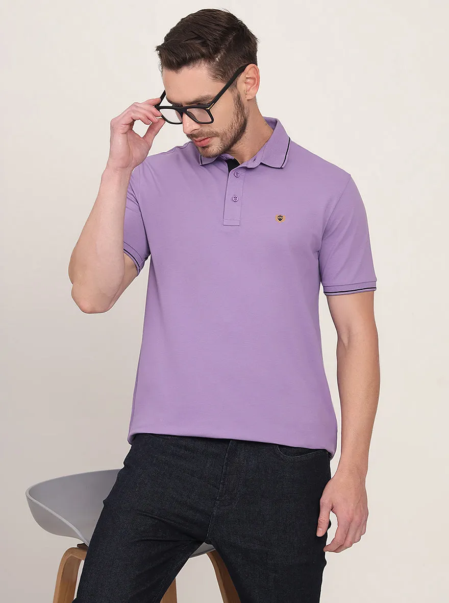 Lavender Solid Slim Fit Polo T-Shirt | JadeBlue