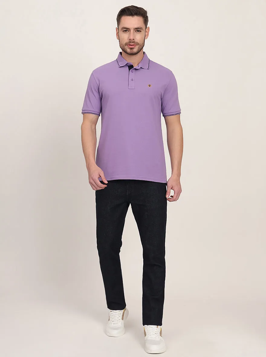 Lavender Solid Slim Fit Polo T-Shirt | JadeBlue