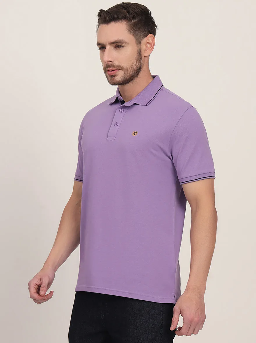 Lavender Solid Slim Fit Polo T-Shirt | JadeBlue
