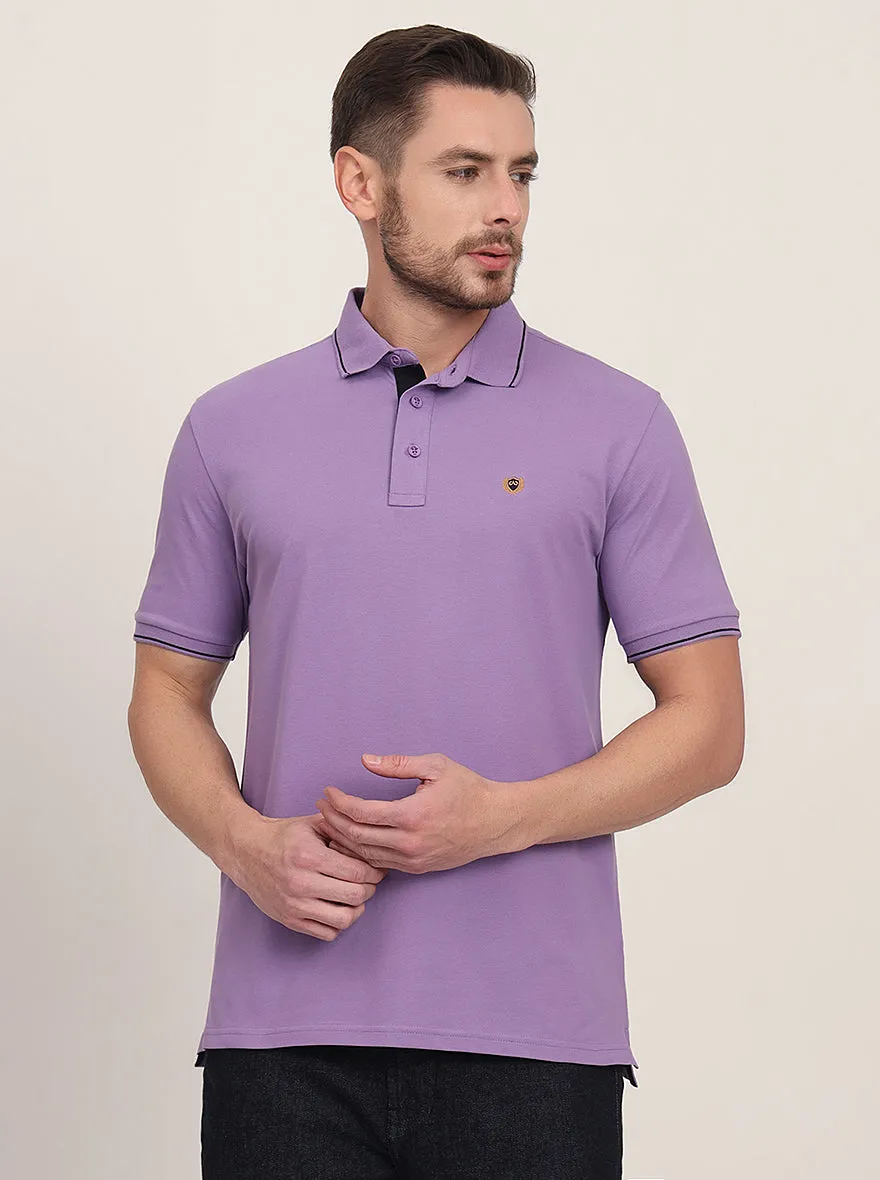 Lavender Solid Slim Fit Polo T-Shirt | JadeBlue