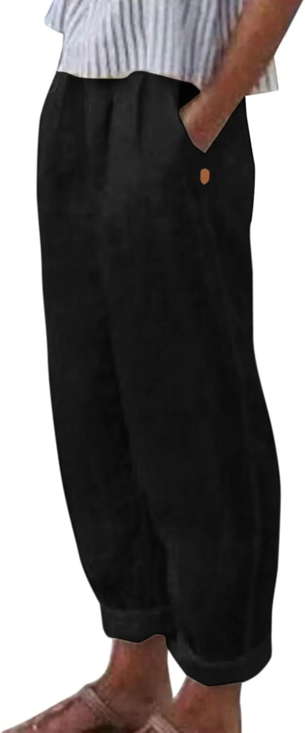 LCMTWX Casual Pants for Women with Pockets Loose Women Waist Pants Long Straight Women's Casual Pants Womens Clothing Black