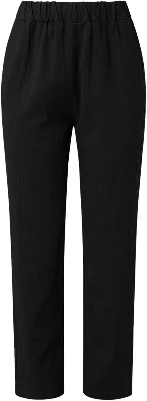 LCMTWX Casual Pants for Women with Pockets Loose Women Waist Pants Long Straight Women's Casual Pants Womens Clothing Black