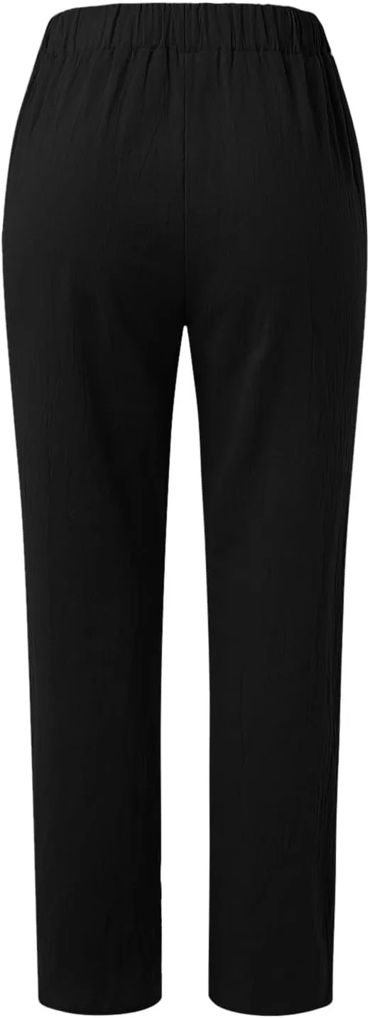LCMTWX Casual Pants for Women with Pockets Loose Women Waist Pants Long Straight Women's Casual Pants Womens Clothing Black