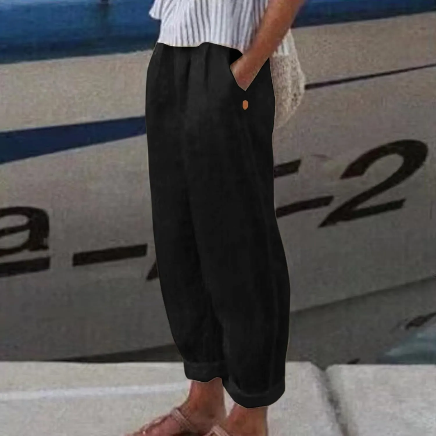 LCMTWX Casual Pants for Women with Pockets Loose Women Waist Pants Long Straight Women's Casual Pants Womens Clothing Black
