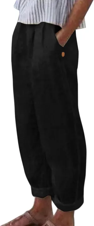 LCMTWX Casual Pants for Women with Pockets Loose Women Waist Pants Long Straight Women's Casual Pants Womens Clothing Black