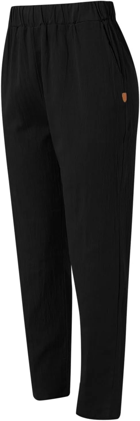 LCMTWX Casual Pants for Women with Pockets Loose Women Waist Pants Long Straight Women's Casual Pants Womens Clothing Black