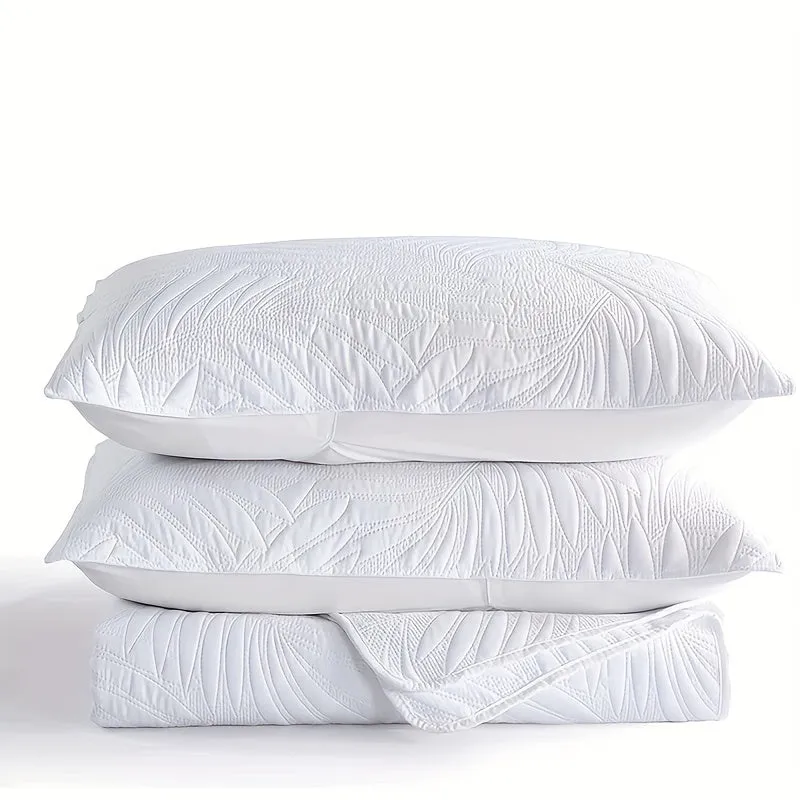 Leaf-Embossed 3pc Bedspread Set: Ultra-Soft, Breathable & Reversible - Easy Care, Durable Bedding for Stylish Comfort