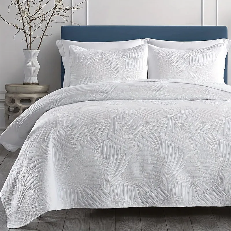 Leaf-Embossed 3pc Bedspread Set: Ultra-Soft, Breathable & Reversible - Easy Care, Durable Bedding for Stylish Comfort