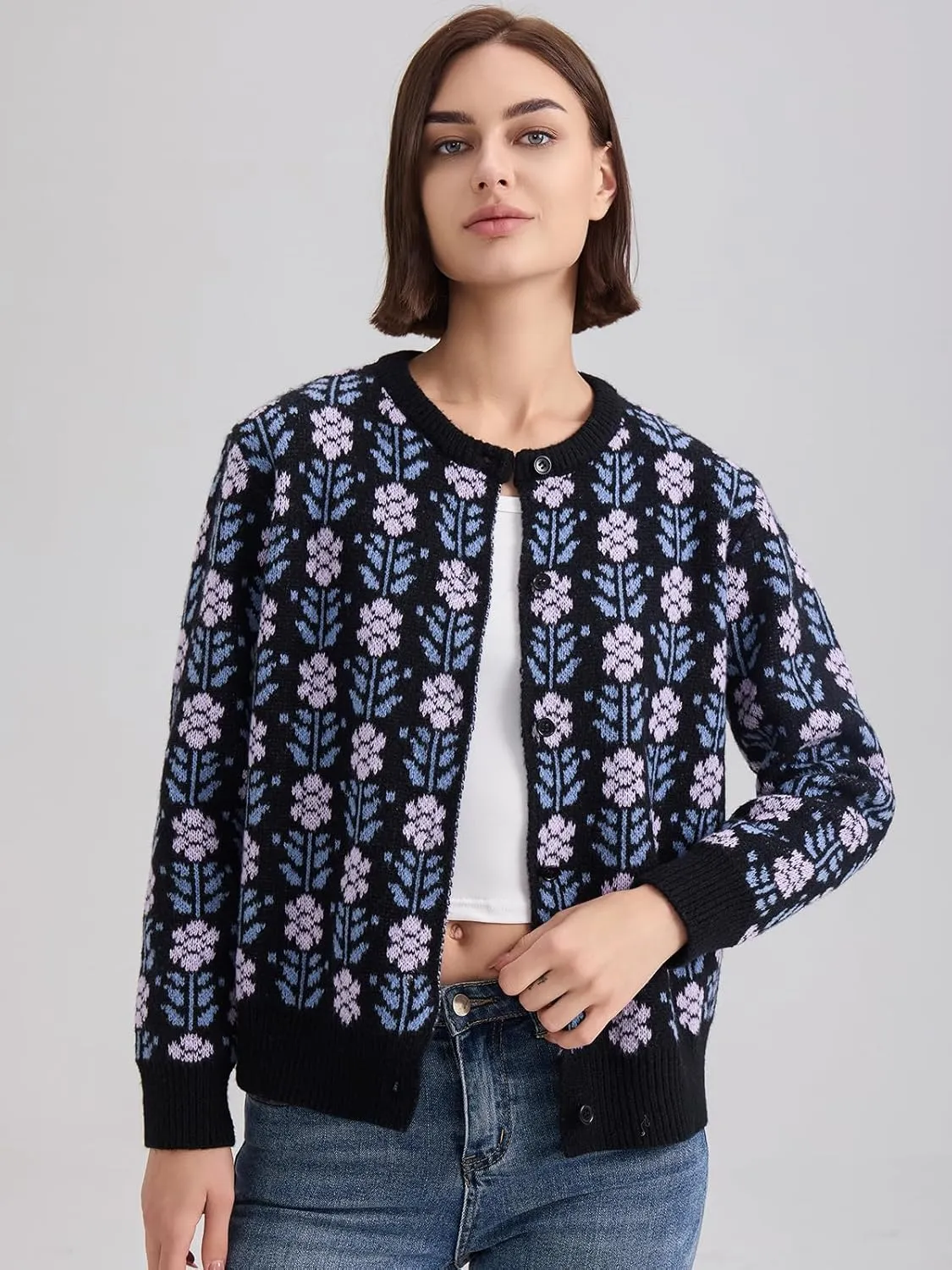 Les umes Womens Cardigan Long Sleeve Button Down Sweater Vintage Floral Knit Jackets Coats