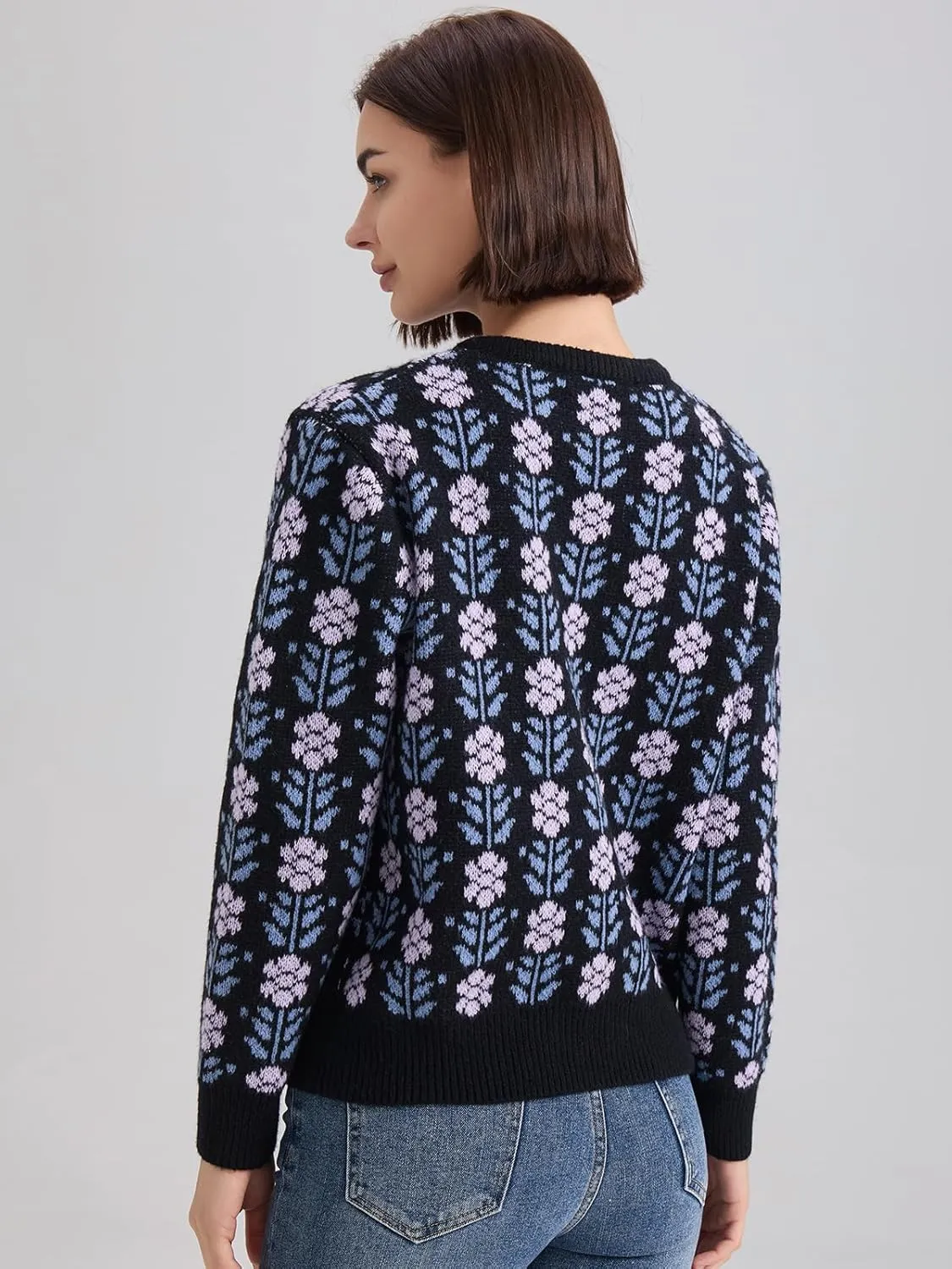 Les umes Womens Cardigan Long Sleeve Button Down Sweater Vintage Floral Knit Jackets Coats