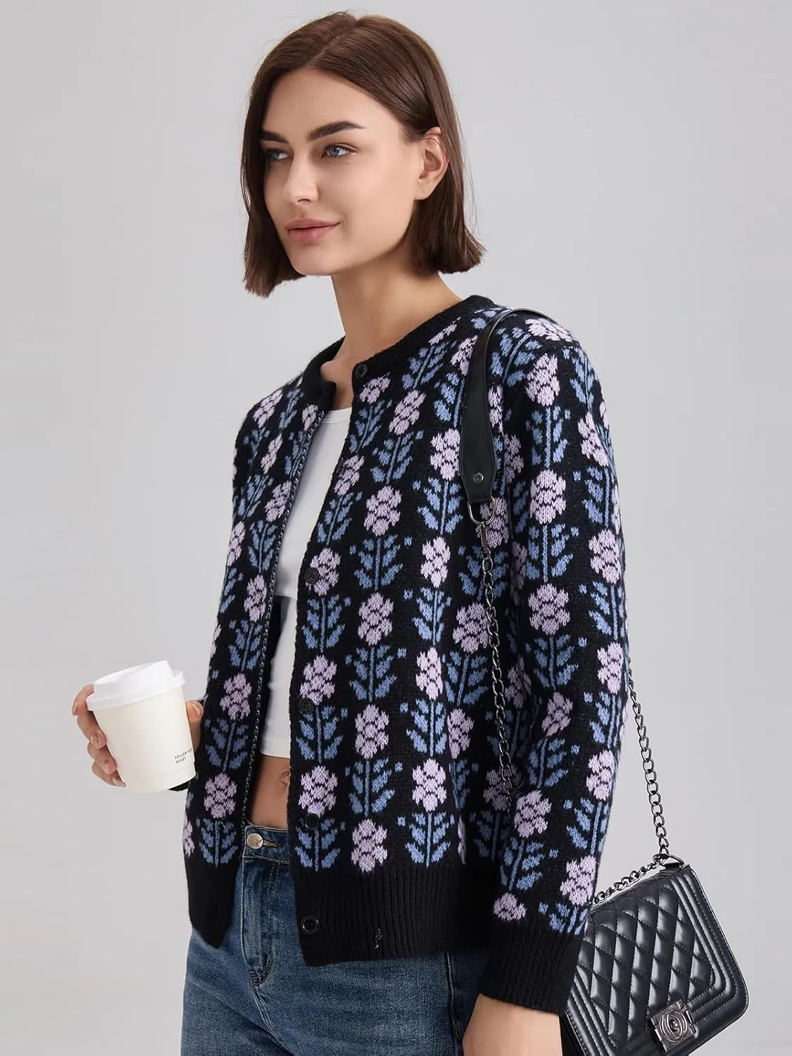 Les umes Womens Cardigan Long Sleeve Button Down Sweater Vintage Floral Knit Jackets Coats