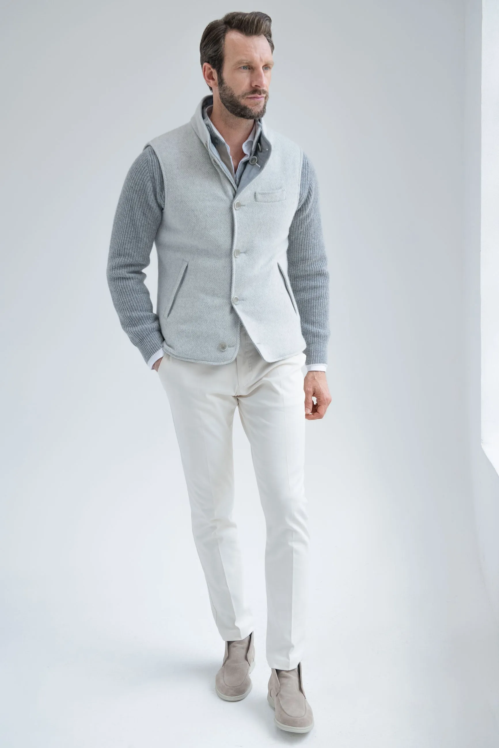 Light grey alcantara reversible vest  Made in Italy