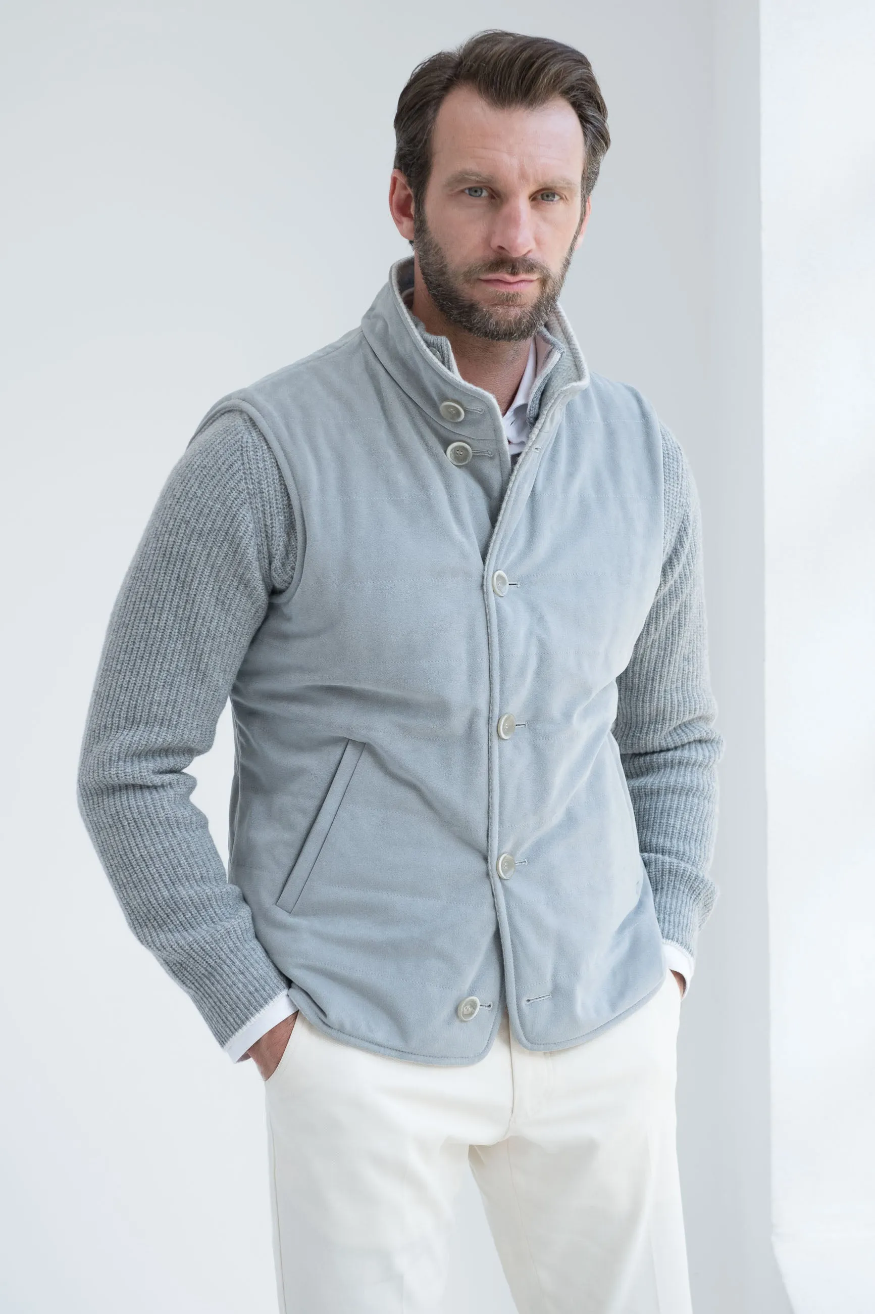 Light grey alcantara reversible vest  Made in Italy